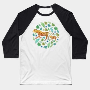 Jaguar and Cub (with botanicals) Baseball T-Shirt